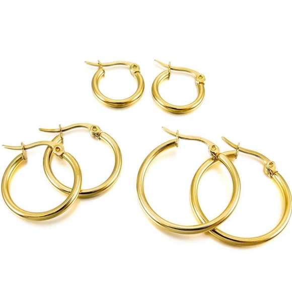 NEW Stainless Steel Gold Small Hoop Earrings - Picture 2 of 5